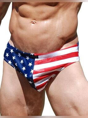 NEPTIO Men's American Flag Stars & Stripes Swimsuit Bikini Flag Print-Small